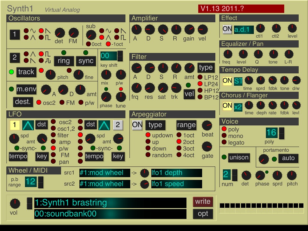 Synth1 виртуальный синтезатор