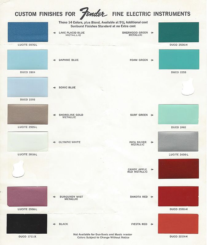 Fender Custom Color Chart